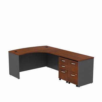 Bush Business Furniture Series C 60&quot;W Bowfront RH L-Desk, 2-Drawer Mobile Pedestal and 3-Drawer Mobile Pedestal