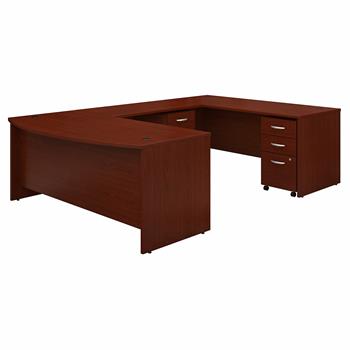 Bush Business Furniture Series C 72&quot;W x 36&quot;D Bow Front U-Shaped Desk with Mobile File Cabinets, Mahogany