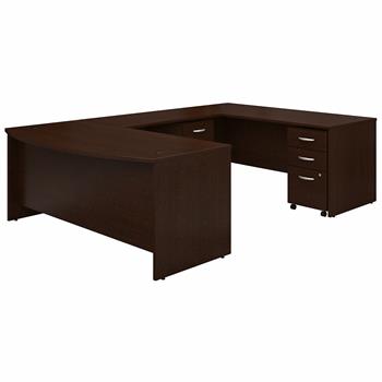 Bush Business Furniture Series C 72&quot;W x 36&quot;D Bow Front U-Shaped Desk with Mobile File Cabinets, Mocha Cherry