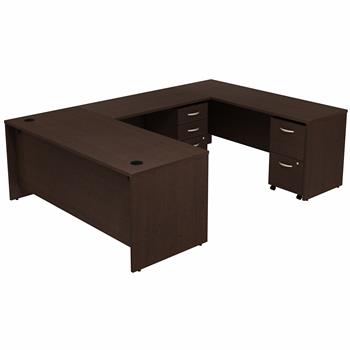 Bush Business Furniture Series C 72&quot;W U-Station with 2-Drawer Mobile Pedestal and 3-Drawer Mobile Pedestal, Mocha Cherry