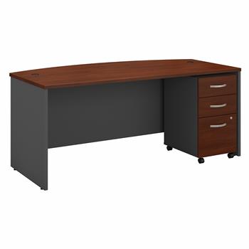 Bush Business Furniture Series C 72&quot;W x 36&quot;D Bow Front Desk With Mobile File Cabinet, Hansen Cherry