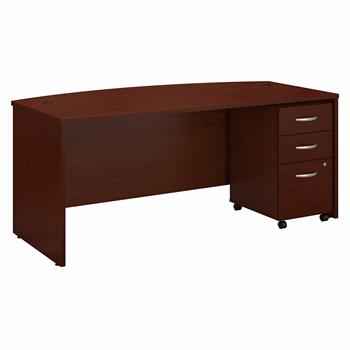 Bush Business Furniture Series C 72&quot;W x 36&quot;D Bow Front Desk With Mobile File Cabinet, Mahogany