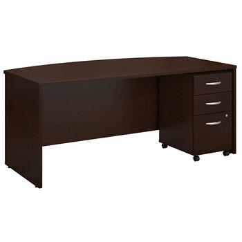 Bush Business Furniture Series C 72&quot;W x 36&quot;D Bow Front Desk With Mobile File Cabinet, Mocha Cherry