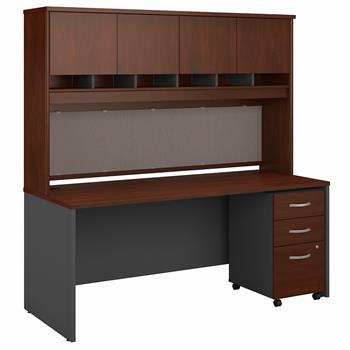 Bush Business Furniture Business Furniture Series C, 72 in W x 30 in D Office Desk with Hutch and Mobile File Cabinet, Hansen Cherry