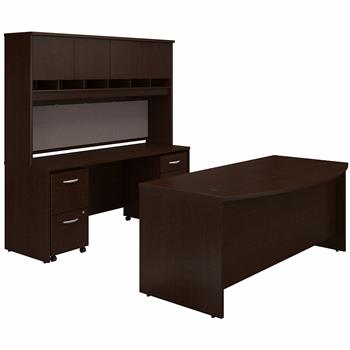 Bush Business Furniture Series C 72&quot;W x 36&quot;D Bow Front Desk With Credenza, Hutch And Storage, Mocha Cherry
