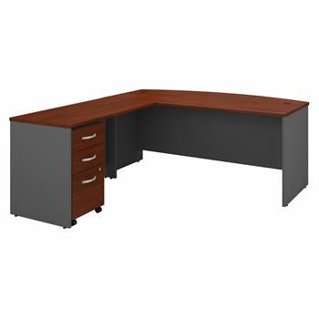 Bush Business Furniture Series C 72&quot;W Bow Front L-Shaped Desk With 48&quot;W Return And Mobile File Cabinet, Hansen Cherry