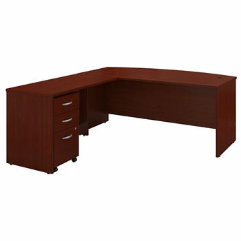 Bush Business Furniture Business Furniture Series C Bow Front L Shaped Desk with 48&quot; W Return and Mobile File Cabinet, 72&quot; W, Mahogany