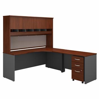 Bush Business Furniture Business Furniture Series C, 72 in W Right Handed Corner Desk with Hutch and Mobile File Cabinet, Hansen Cherry