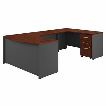 Bush Business Furniture Series C 60&quot;W RH Bow Front U Shaped Desk with Mobile File Cabinet, Hansen Cherry