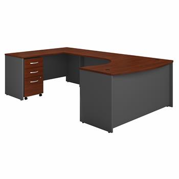 Bush Business Furniture Series C 60&quot;W LH Bow Front U Shaped Desk with Mobile File Cabinet, Hansen Cherry