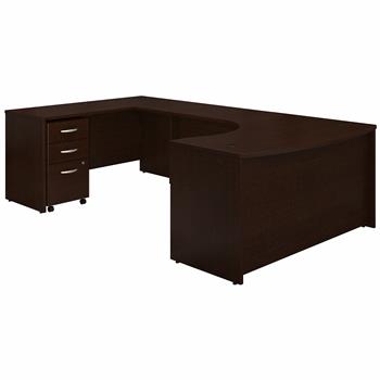 Bush Business Furniture Series C 60&quot;W Left Handed Bow Front U-Shaped Desk With Mobile File Cabinet, Mocha Cherry