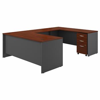 Bush Business Furniture Series C 72&quot;W x 30&quot;D U-Shaped Desk With Mobile File Cabinet, Hansen Cherry