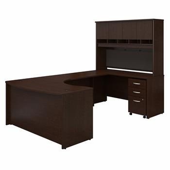 Bush Business Furniture Business Furniture Series C, 60 in W Right Handed Bow Front U Shaped Desk with Hutch and Storage, Mocha Cherry