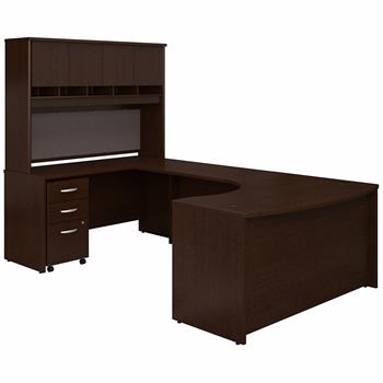 Bush Business Furniture Business Furniture Series C, 60 in W Left Handed Bow Front U Shaped Desk with Hutch and Storage, Mocha Cherry