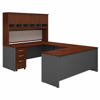 Bush Business Furniture Business Furniture Series C, 72 in W U Shaped Desk with Hutch and Storage, Hansen Cherry