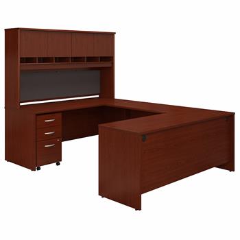 Bush Business Furniture Business Furniture Series C, 72 in W U Shaped Desk with Hutch and Storage, Mahogany