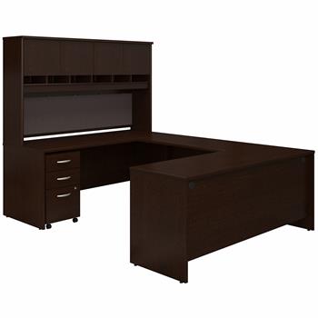 Bush Business Furniture Business Furniture Series C, 72 in W U Shaped Desk with Hutch and Storage, Mocha Cherry