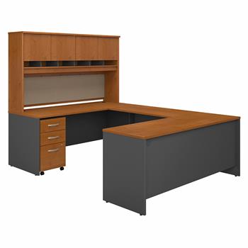 Bush Business Furniture Business Furniture Series C, 72 in W U Shaped Desk with Hutch and Storage, Natural Cherry