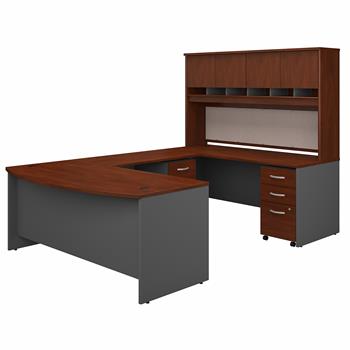 Bush Business Furniture Business Furniture, 72 in W Bow Front U Shaped Desk with Hutch and Storage, Hansen Cherry