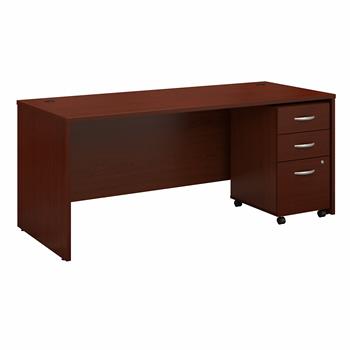 Bush Business Furniture Series C 72&quot;W x 30&quot;D Office Desk with Mobile File Cabinet, Mahogany