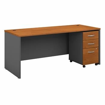 Bush Business Furniture Series C 72&quot;W x 30&quot;D Office Desk with Mobile File Cabinet, Natural Cherry