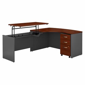 Bush Business Furniture Series C, 3-Position Sit to Stand L-Shaped Desk w/ Mobile File Cabinet, Le&#39; Heanded, Hansen Cherry/Graphite Gray