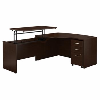 Bush Business Furniture Series C Left Handed 3-Position Sit To Stand L-Shaped Desk With Mobile File Cabinet, 60&quot;W X 43&quot;D, Mocha Cherry