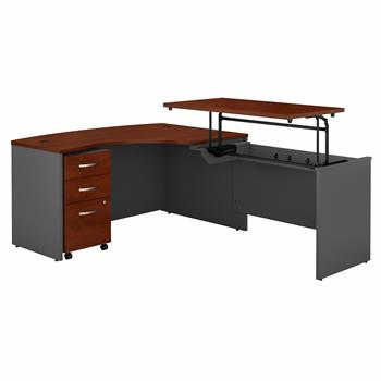 Bush Business Furniture Series C, 3-Position Sit to Stand L-Shaped Desk W/ Mobile File Cabinet, Hansen Cherry/Graphite Gray