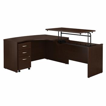 Bush Business Furniture Series C Right Handed 3-Position Sit To Stand L-Shaped Desk With Mobile File Cabinet, 60&quot;W X 43&quot;D, Mocha Cherry