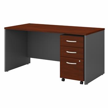 Bush Business Furniture Series C Office Desk With 3-Drawer Mobile File Cabinet, 60&quot;W X 30&quot;D, Hansen Cherry