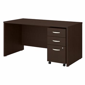 Bush Business Furniture Series C Office Desk With 3-Drawer Mobile File Cabinet, 60&quot;W X 30&quot;D, Mocha Cherry