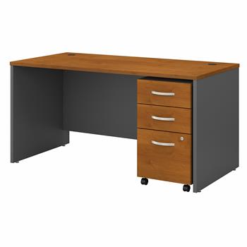 Bush Business Furniture Series C Office Desk With 3-Drawer Mobile File Cabinet, 60&quot;W X 30&quot;D, Natural Cherry