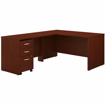 Bush Business Furniture Series C 60&quot;W L-Shaped Desk with 3 Drawer Mobile File Cabinet, Mahogany