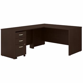 Bush Business Furniture Series C 60&quot;W L-Shaped Desk with 3 Drawer Mobile File Cabinet, Mocha Cherry