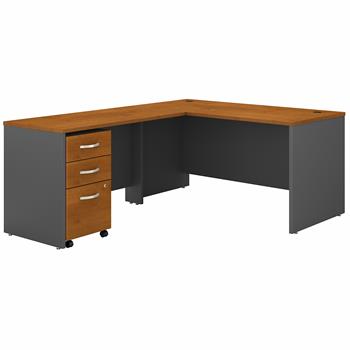 Bush Business Furniture Series C L-Shaped Desk With 3-Drawer Mobile File Cabinet, 60&quot;W, Natural Cherry