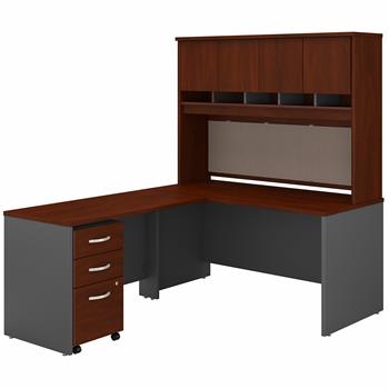 Bush Business Furniture Business Furniture Series C, 60 in W L Shaped Desk with Hutch and Mobile File Cabinet, Hansen Cherry