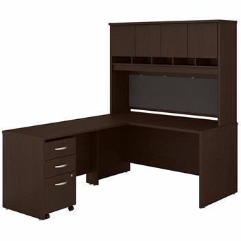 Bush Business Furniture Business Furniture Series C, 60 in W L Shaped Desk with Hutch and Mobile File Cabinet, Mocha Cherry