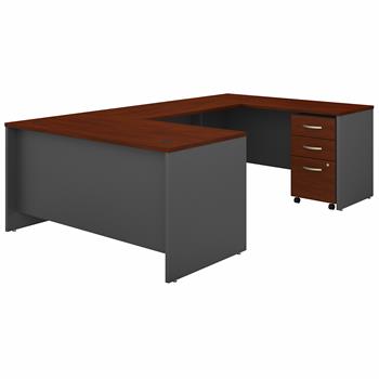 Bush Business Furniture Series C 60&quot;W U Shaped Desk with 3 Drawer Mobile File Cabinet, Hansen Cherry