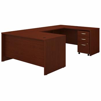 Bush Business Furniture Series C 60&quot;W U Shaped Desk with 3 Drawer Mobile File Cabinet, Mahogany