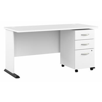 Bush Business Furniture Studio A 60&quot;W Desk with 3 Drawer File Cabinet, White