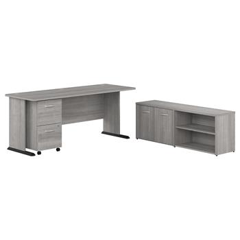 Bush Business Furniture Studio A 72&quot;W Desk with File Cabinet, Storage Cabinet, Platinum Gray