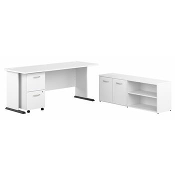 Bush Business Furniture Studio A 72&quot;W Desk with File Cabinet, Storage Cabinet, White