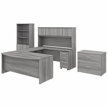 Bush Business Furniture Studio C 72&quot;W x 36&quot;D U Shaped Desk with Hutch, Bookcase and File Cabinets, Platinum Gray