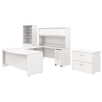 Bush Business Furniture Studio C U Shaped Desk with Hutch, Bookcase and File Cabinets, 72&quot;W x 36&quot;D, White