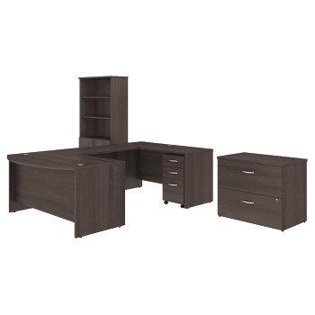 Bush Business Furniture Business Furniture Studio C U Shaped Desk with Bookcase and File Cabinets, 60&quot; W x 36&quot; D, Storm Gray