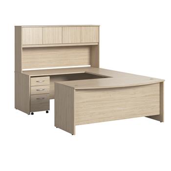 Bush Business Furniture Studio C 72&quot;W x 36&quot;D U Shaped Desk with Hutch and File Cabinet, Natural Elm