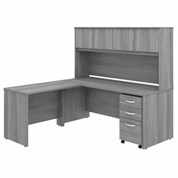 Bush Business Furniture Studio C L-Shaped Desk With Hutch &amp; Mobile File Cabinet, 72&quot;W X 30&quot;D With 42&quot;W Return, Platinum Gray