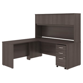 Bush Business Furniture Business Furniture Studio C L Shaped Desk with Hutch, Mobile File Cabinet and 42&quot;W Return, 72&quot;W x 30&quot;D, Storm Gray
