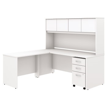 Bush Business Furniture Studio C L Shaped Desk with Hutch, Mobile File Cabinet and 42&quot;W Return, 72&quot;W x 30&quot;D, White