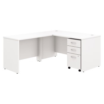 Bush Business Furniture Business Furniture Studio C L Shaped Desk with Mobile File Cabinet and 42&quot; W Return, 60&quot; W x 30&quot; D, White